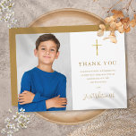 First Holy Communion Gold Signature Photo  Thank You Card<br><div class="desc">Featuring a golden script signature name. Personalise with your photo and special first holy communion thank you message in chic gold lettering on this stylish design. Designed by Thisisnotme©</div>