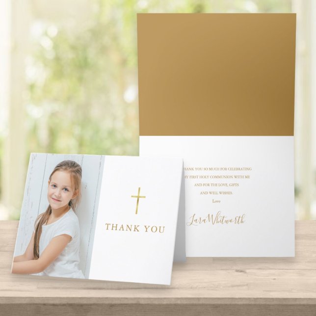First Holy Communion Gold Signature Photo Thank You Card (Creator Uploaded)
