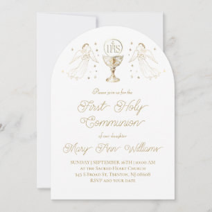 First Holy Communion golden angels Invitation