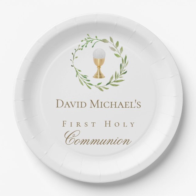 First Holy Communion green wreath Paper Plate (Front)