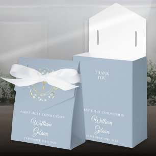 First Holy Communion Greenery Garland Dusty Blue Favour Box