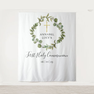 First Holy Communion Greenery Photo Backdrop Tapestry