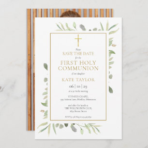 First Holy Communion Greenery Photo Save The Date