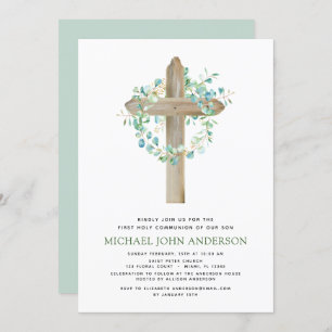 First Holy Communion Greenery Sage Eucalyptus Invi Invitation