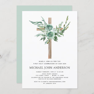 First Holy Communion Greenery Sage Eucalyptus Invi Invitation