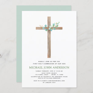 First Holy Communion Greenery Sage Eucalyptus Invi Invitation