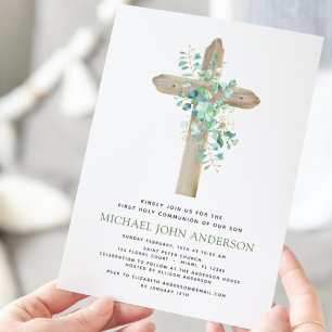 First Holy Communion Greenery Sage Eucalyptus Invi Invitation