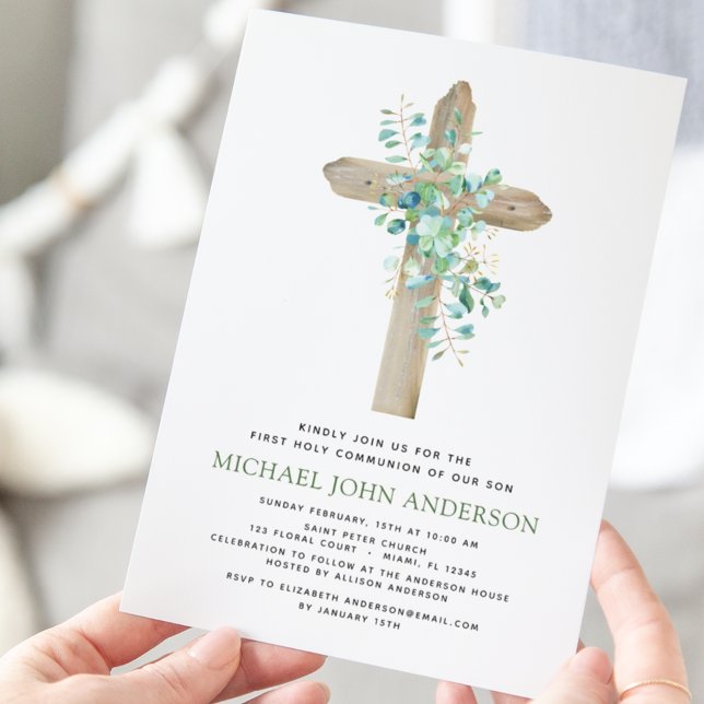 First Holy Communion Greenery Sage Eucalyptus Invi Invitation (Creator Uploaded)