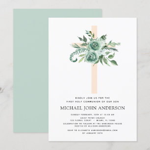 First Holy Communion Greenery Sage Eucalyptus Invi Invitation