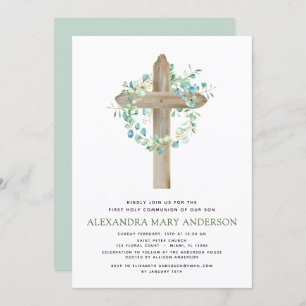 First Holy Communion Greenery Sage Eucalyptus Invitation