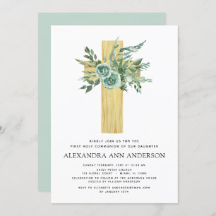 First Holy Communion Greenery Sage Eucalyptus Invitation