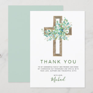 First Holy Communion Greenery Sage Thank You Invitation