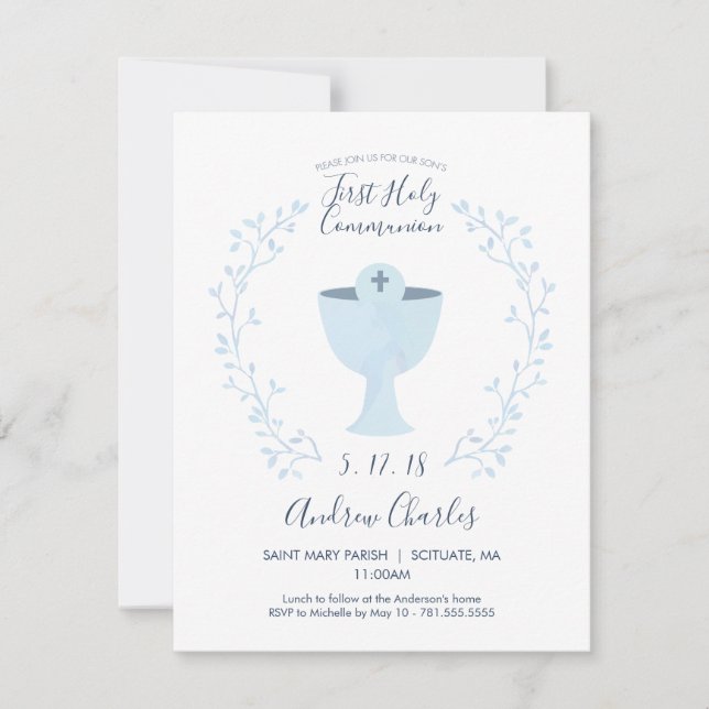 First Holy Communion Invitation - Boy Invite (Front)