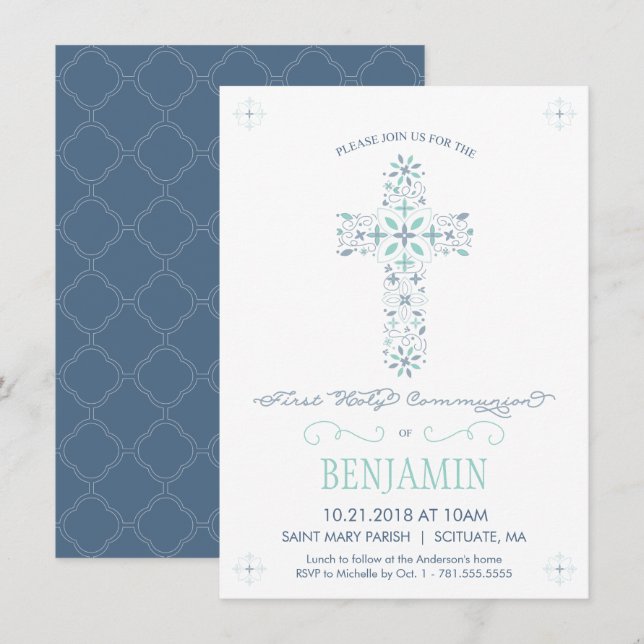First Holy Communion Invitation - Boy's Invite (Front/Back)