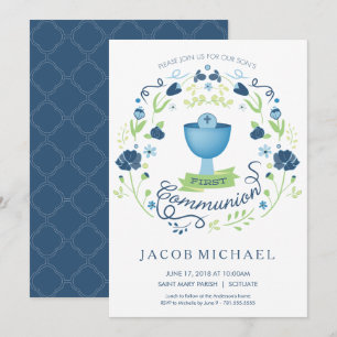 First Holy Communion Invitation Boy's Invite Card