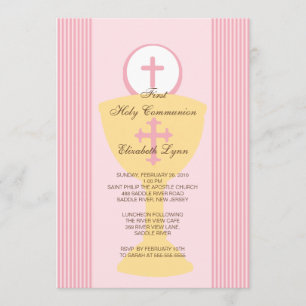 First Holy Communion Invitation Chalice Girl Pink