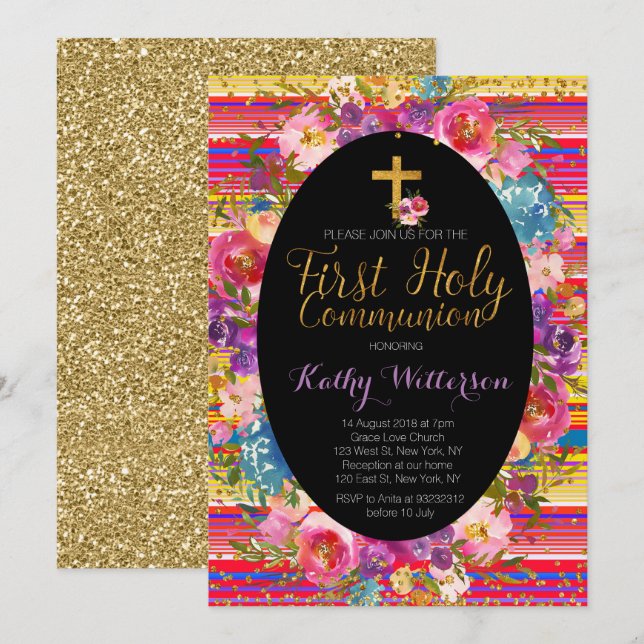 First Holy Communion Invitation Colourful Fiesta (Front/Back)