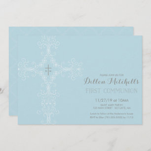 First Holy Communion Invitation - Cross, Initials