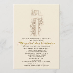 First Holy Communion Invitation - elegant cross