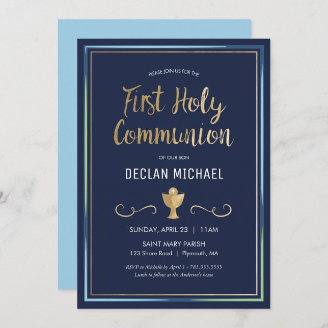 First Holy Communion Invitation - Elegant, Simple (Front/Back)