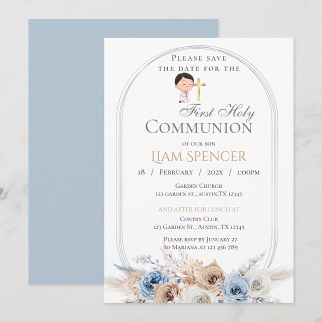 First Holy Communion Invitation for Boy (Front/Back)