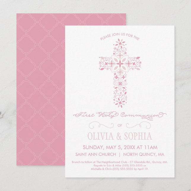 First Holy Communion Invitation - Girl Invite (Front/Back)