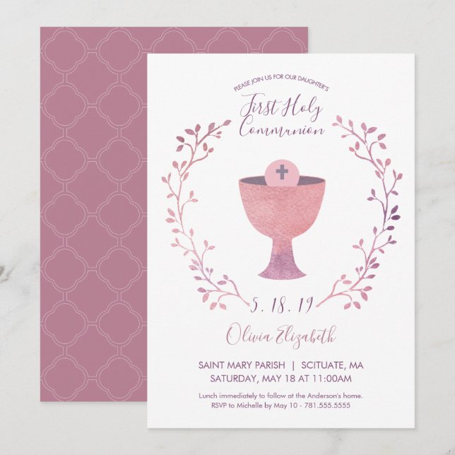 First Holy Communion Invitation - Girl Invite (Front/Back)