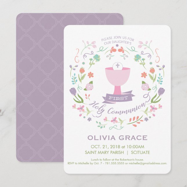 First Holy Communion Invitation, Girl's Invite (Front/Back)