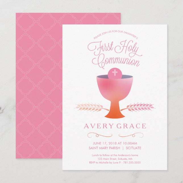 First Holy Communion Invitation - Girl's Invite (Front/Back)