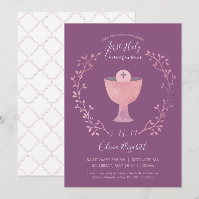 First Holy Communion Invitation - Girl's Invite (Front/Back)