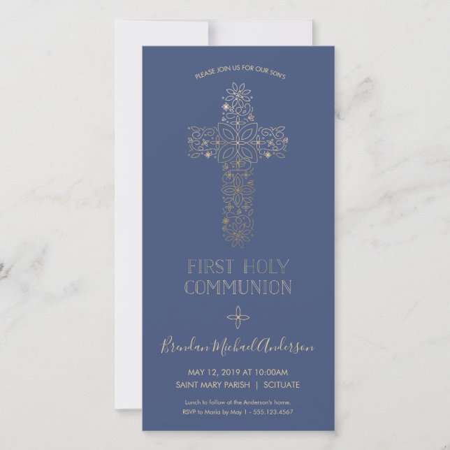 First Holy Communion Invitation - Gold, Elegant (Front)