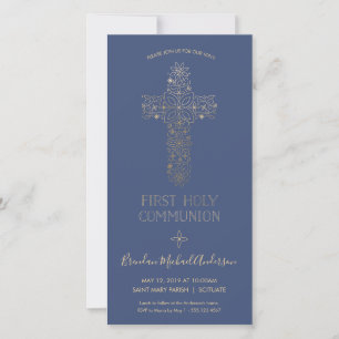 First Holy Communion Invitation - Gold, Elegant