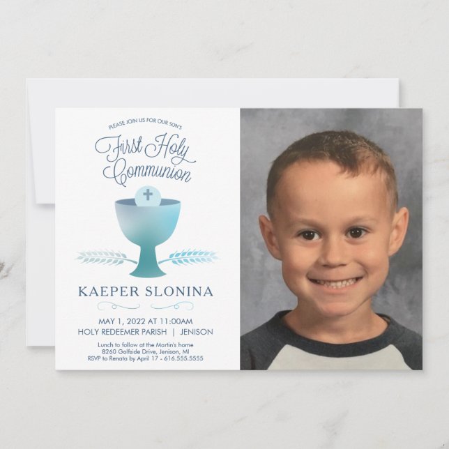 First Holy Communion Invitation - Photo, Boy (Front)
