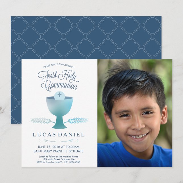 First Holy Communion Invitation - Photo, Boy (Front/Back)