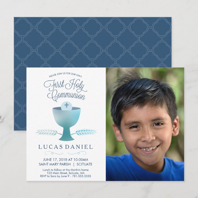 First Holy Communion Invitation - Picture, Boy (Front/Back)