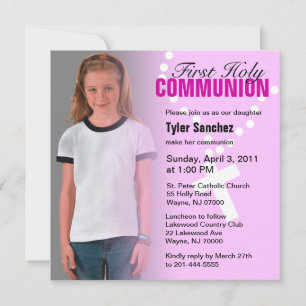 First Holy Communion Invitation Pink Cross
