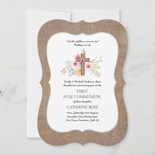 First Holy Communion Invitation Watercolor Floral (Front)