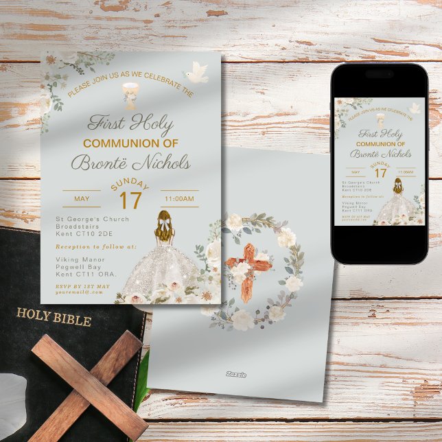 First Holy Communion Invitations Boho Chalice  (Creator Uploaded)