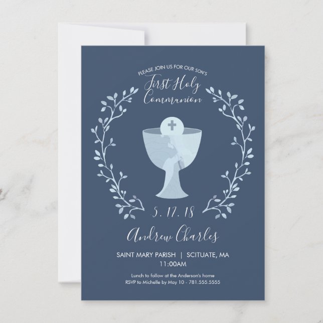 First Holy Communion Invite, Boy's 1st Communion Invitation (Front)