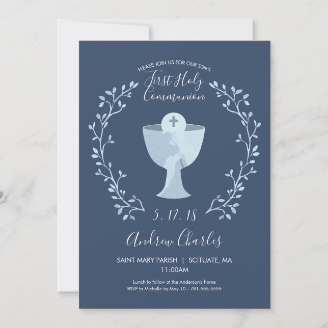 First Holy Communion Invite, Boy's 1st Communion Invitation (Front)