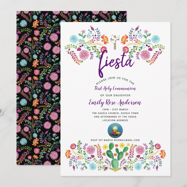 First Holy Communion Invite FIESTA Boy or Girl (Front/Back)