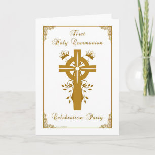 First Holy Communion Invite - Golden Cross Floral