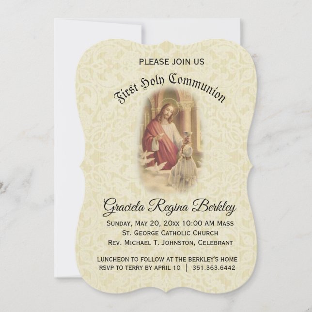 First Holy Communion Jesus Young Girl  Invitations (Front)