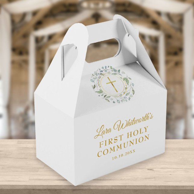 First Holy Communion Laurel Garland Gold Script Favour Box (Creator Uploaded)
