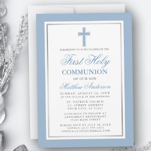 First Holy Communion Light Blue and Silver Invitation