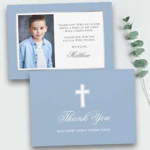 First Holy Communion Light Blue Photo Thank You Card