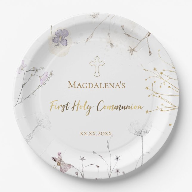 First Holy Communion meadow flowers Paper Plate (Front)