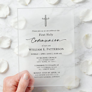First Holy Communion Modern Elegant Frosted Acrylic Invitations