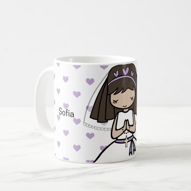 First Holy Communion name mug for a girl (Front Left)