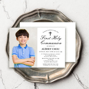 First Holy Communion One-Photo Elegant Boy Invitation